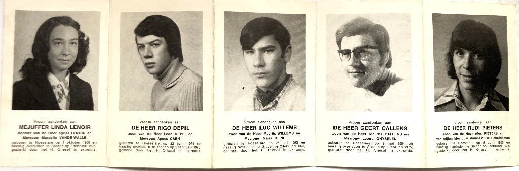 Bidprentje van ongeval in Staden met 5 doden 1975, Collections, Enlèvement ou Envoi, Image pieuse
