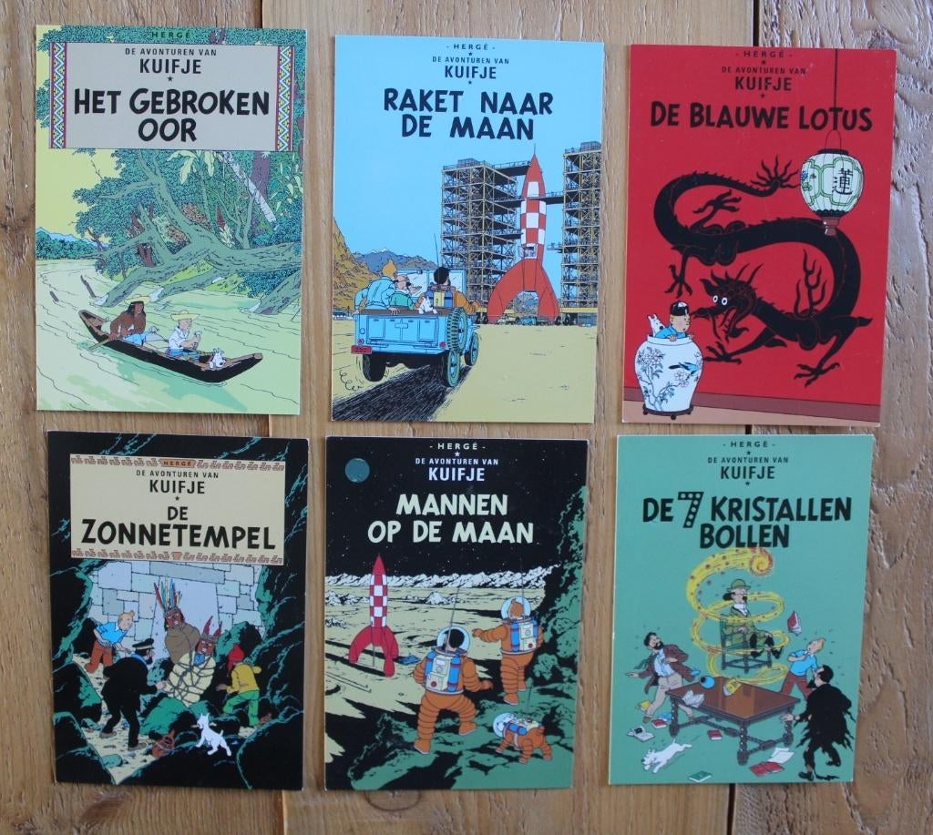 Kuifje 6 postkaarten Hergé 2002 prijs voor alles, Verzamelen, Ophalen of Verzenden, Kuifje, Gebruikt, Overige typen