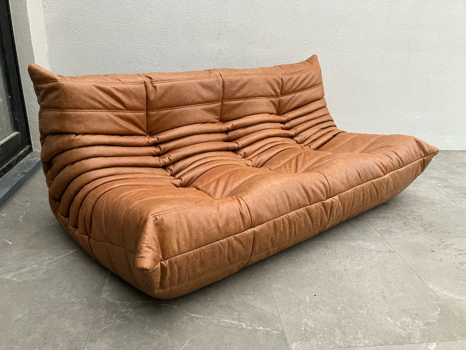 Vintage Cognac lederen 3zit Nog als nieuw!, Ophalen of Verzenden, Togo ligne roset leolux knoll vitra cassina b&b italia artifort