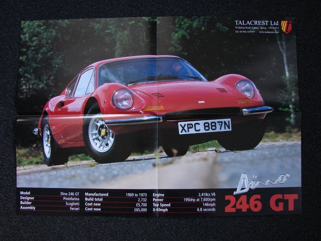 Affiche Ferrari Dino 246 GT, Neuf, Enlèvement ou Envoi, Rectangulaire horizontal, Autres sujets/thèmes