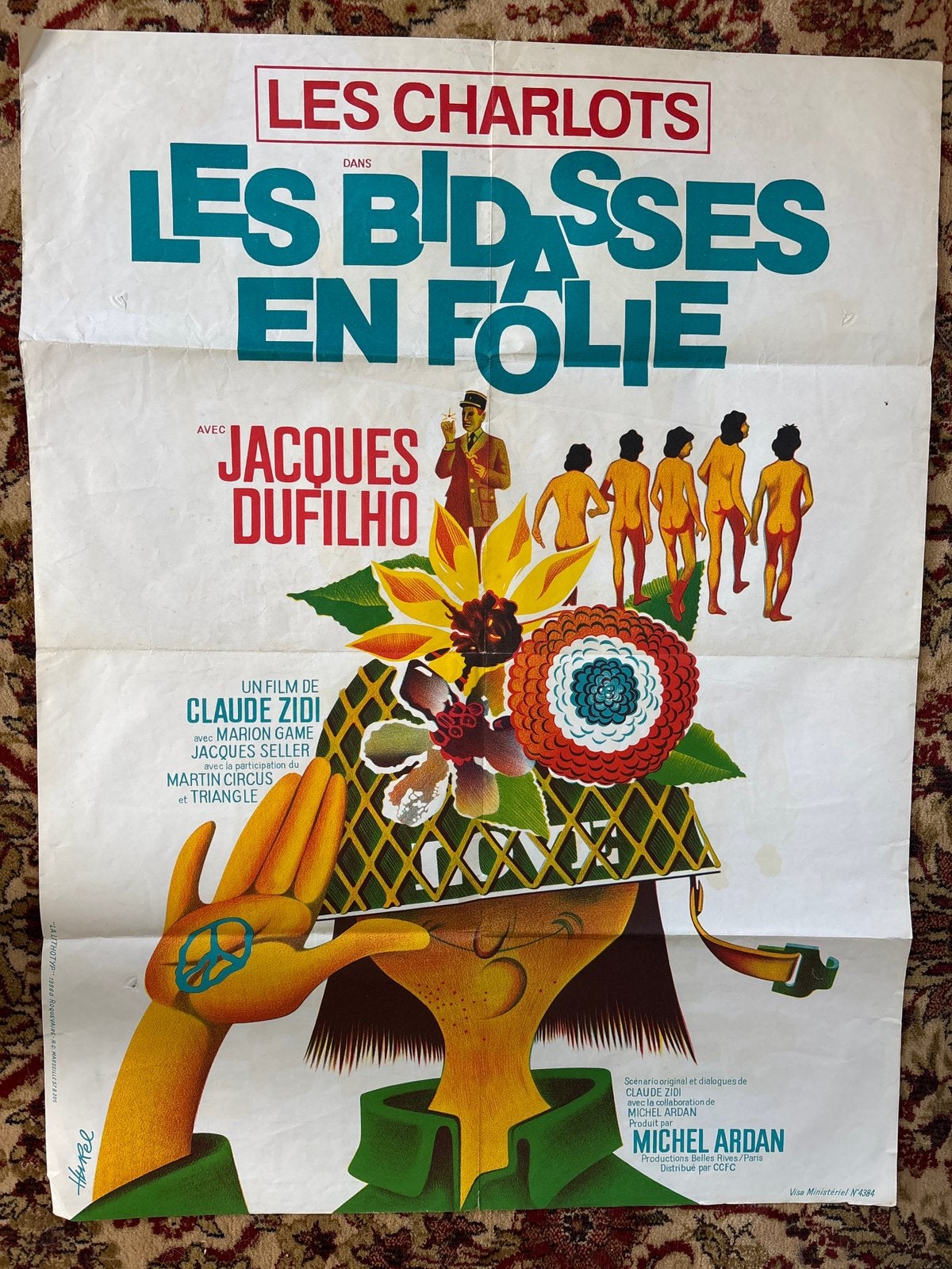 Poster 60x80 "les bidasses en folie" 1971, Ophalen of Verzenden, Zo goed als nieuw, Rechthoekig Staand, Film en Tv