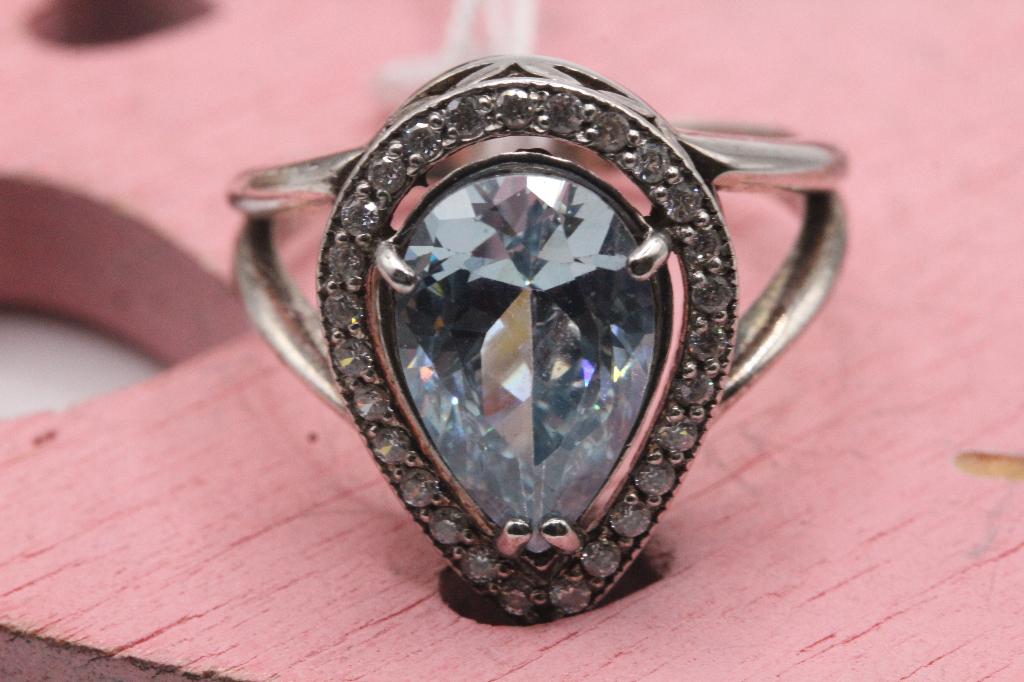 ring sterling zilver met traanvormige aquamarijn steen, Handtassen en Accessoires, Blauw, Nieuw, Ophalen of Verzenden, 17 tot 18