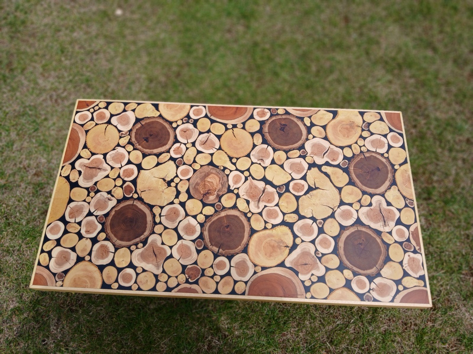 Tablette en bois précieux,  ébéniste belge 110x60, 110 cm, Enlèvement ou Envoi, Objet de décoration, 60 cm