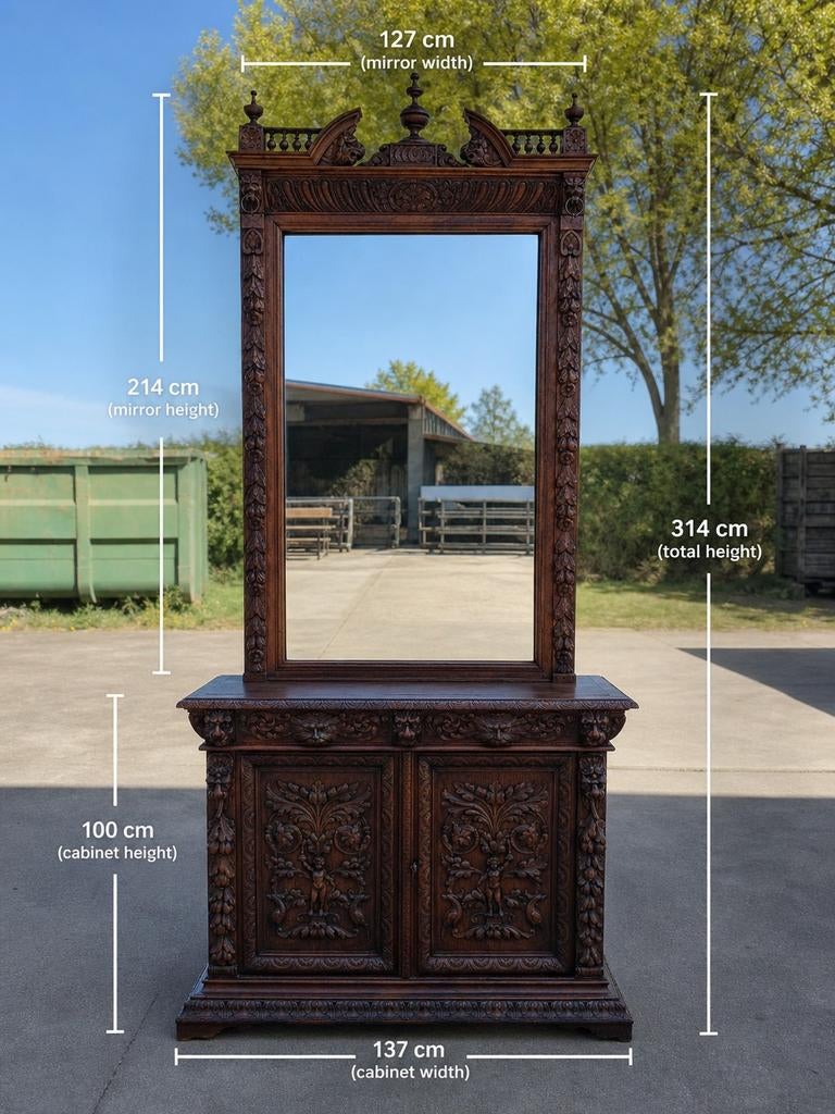 Antieke kast met spiegel, Antiquités & Art, Antiquités | Meubles | Armoires, Enlèvement