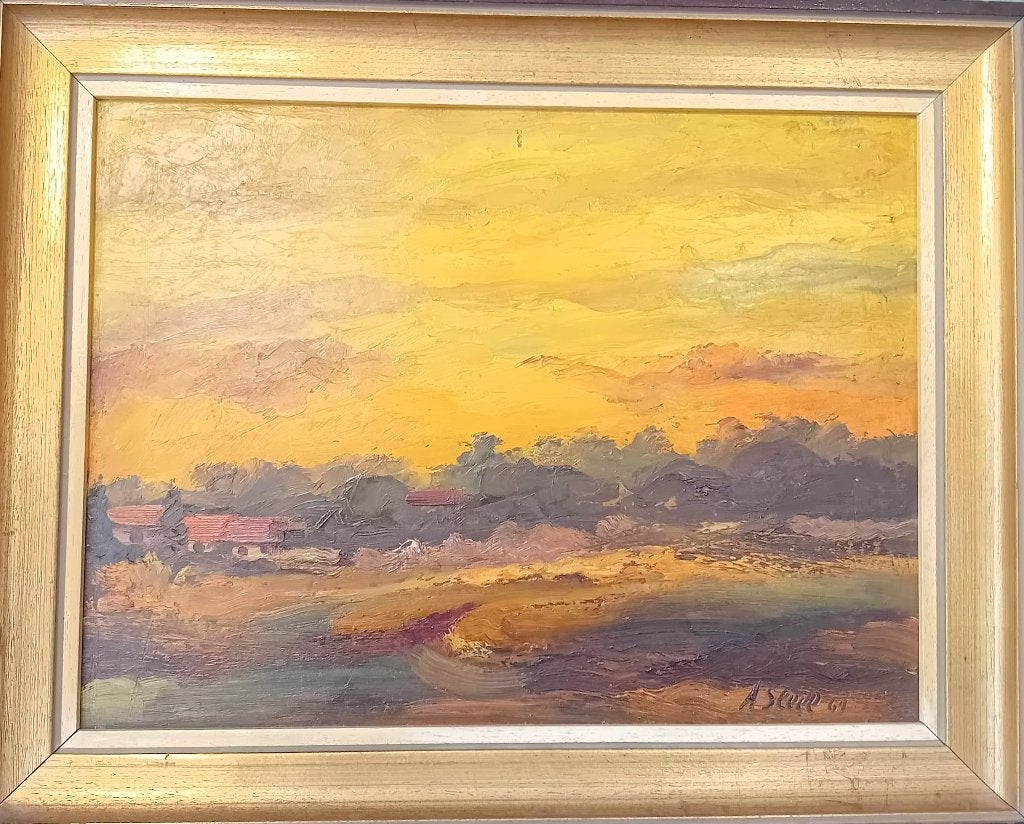 Zonsondergang in de herfst - Olie op doek -get. Albert Steel, Antiek en Kunst, Kunst | Schilderijen | Klassiek, Ophalen
