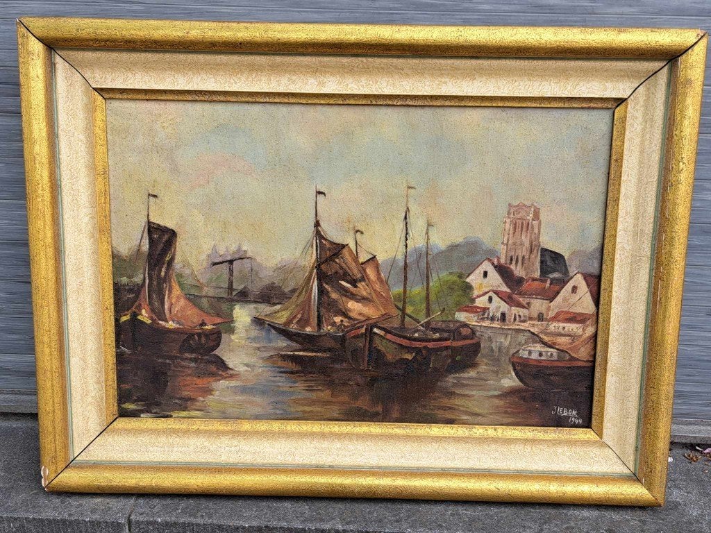 huile sur panneau marine signe j lebon, Antiquités & Art, Art | Peinture | Classique, Enlèvement ou Envoi