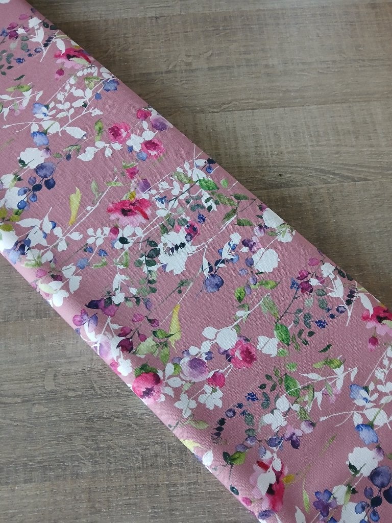 coupon : canvas digital romantische bloemen, blush (1,10 m), Overige kleuren, 120 cm of meer, Nieuw, Ophalen of Verzenden