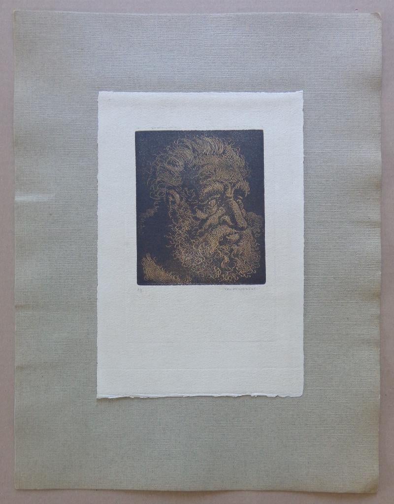 JACQUES VAN MELKEBEKE / MAN MET BAARD / KLEURETS 44x34cm SIG, Ophalen of Verzenden, Gesigneerd
