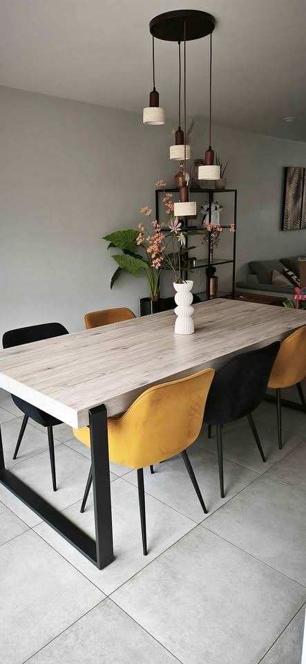 Eettafel industriële stijl zwarte poten, Ophalen, Gebruikt, 200 cm of meer, 50 tot 100 cm