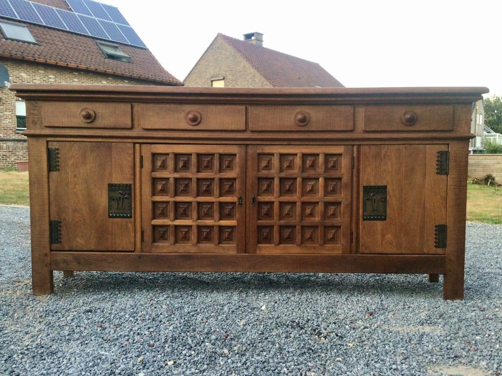 Vintage 50s Oak Credenza French / Spanish Brutalism, Ophalen