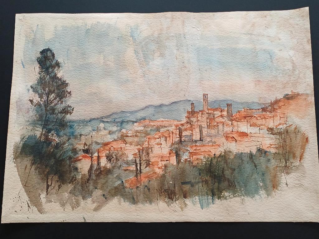Aquarel – José Van Gucht (met schade), Antiek en Kunst, Ophalen