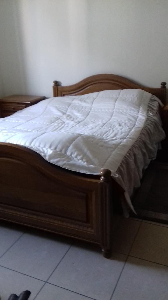 eiken bed 2 personen +kastje180cm-220cm, Huis en Inrichting, Slaapkamer | Bedden, Ophalen, Verstelbaar, Bruin, 210 cm