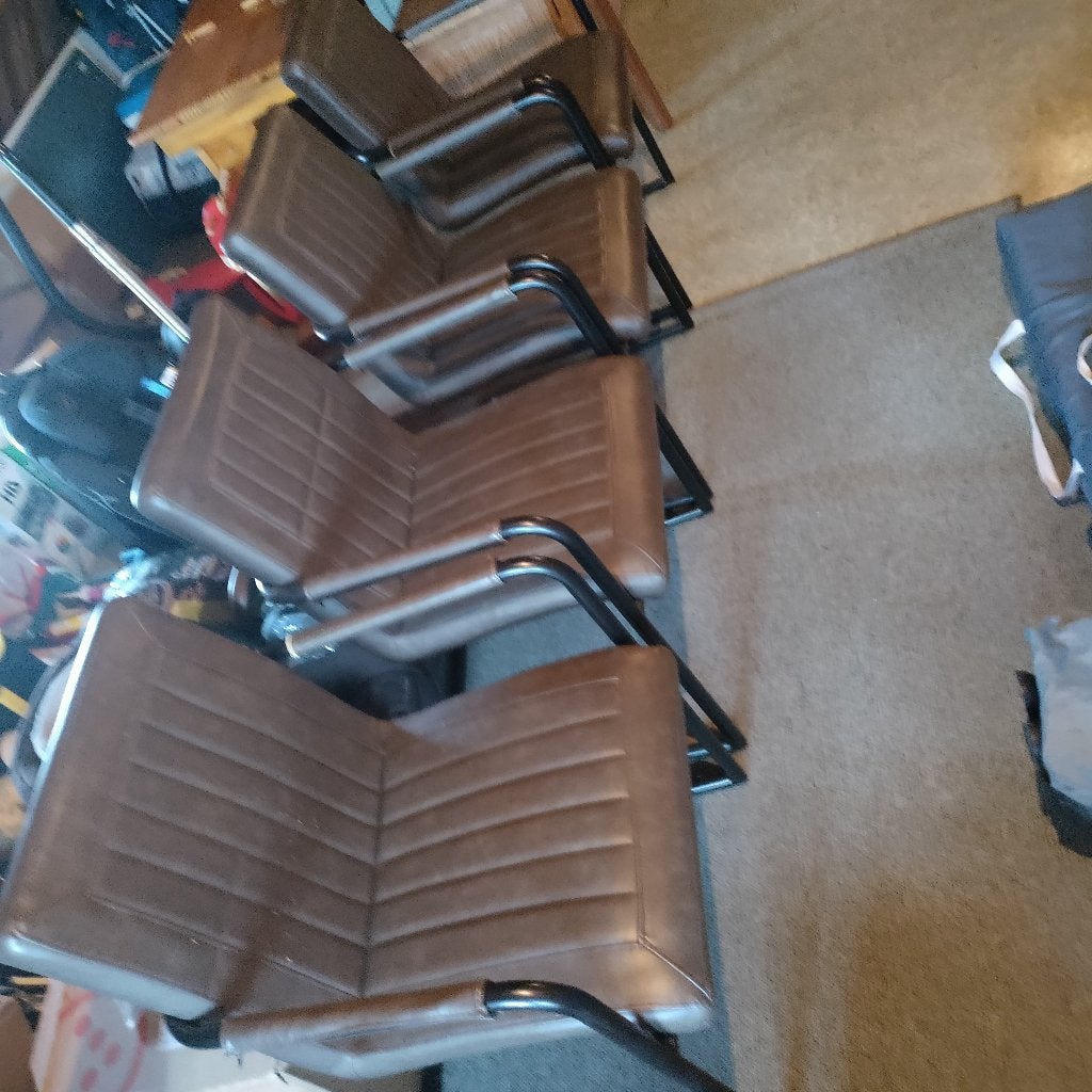 4 lederen stoelen met metalen frame, Comme neuf, Brun, Enlèvement, Cuir