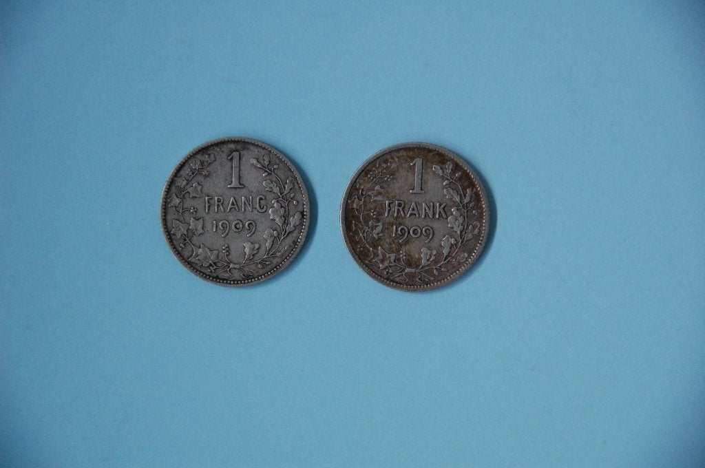 1 Frank 1909 VL en FR, Setje, Zilver, Ophalen of Verzenden, Zilver