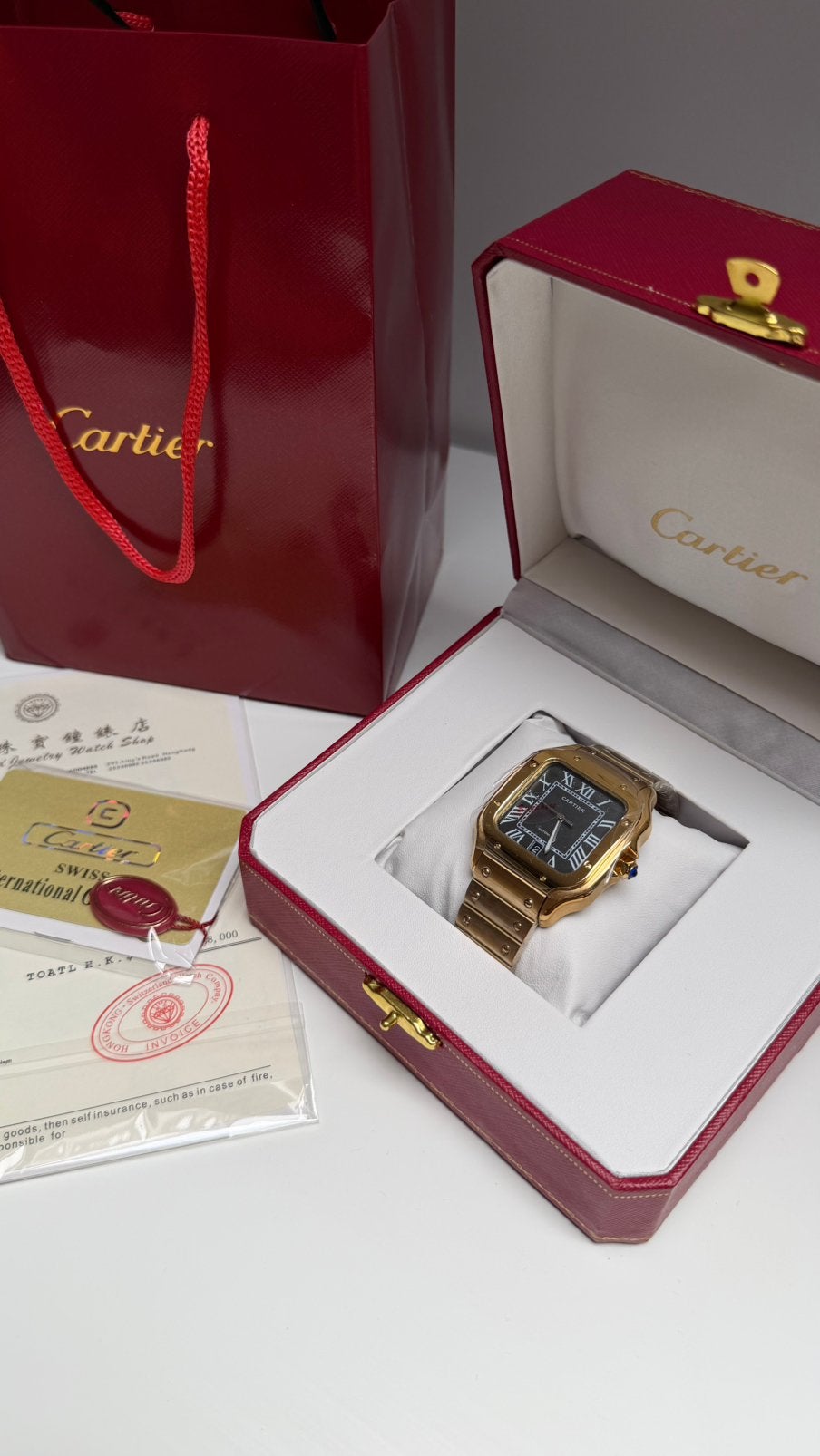 Cartier Santos de Cartier Gold Black 40MM Horloge, Handtassen en Accessoires, Overige Accessoires, Ophalen of Verzenden, Nieuw