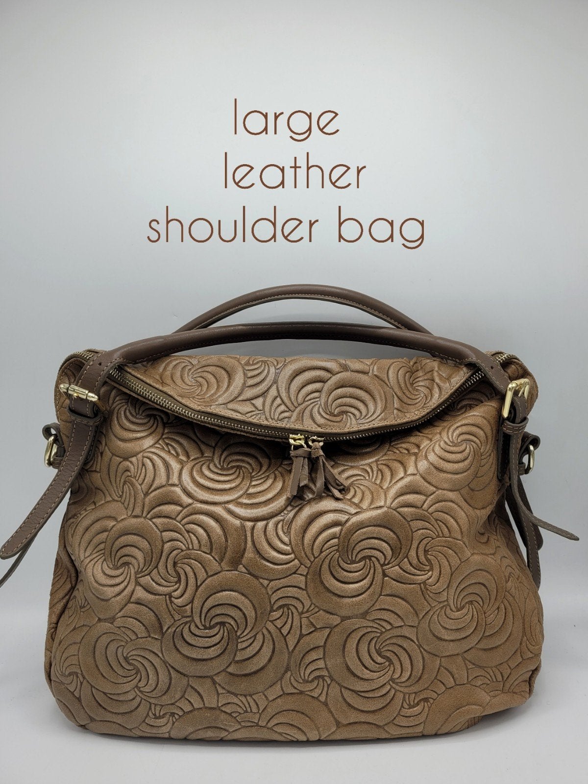 NIEUW XL lederen handtas met speciaal spiraalreliëf 👜, Ophalen of Verzenden, Nieuw, Bruin, Handtas