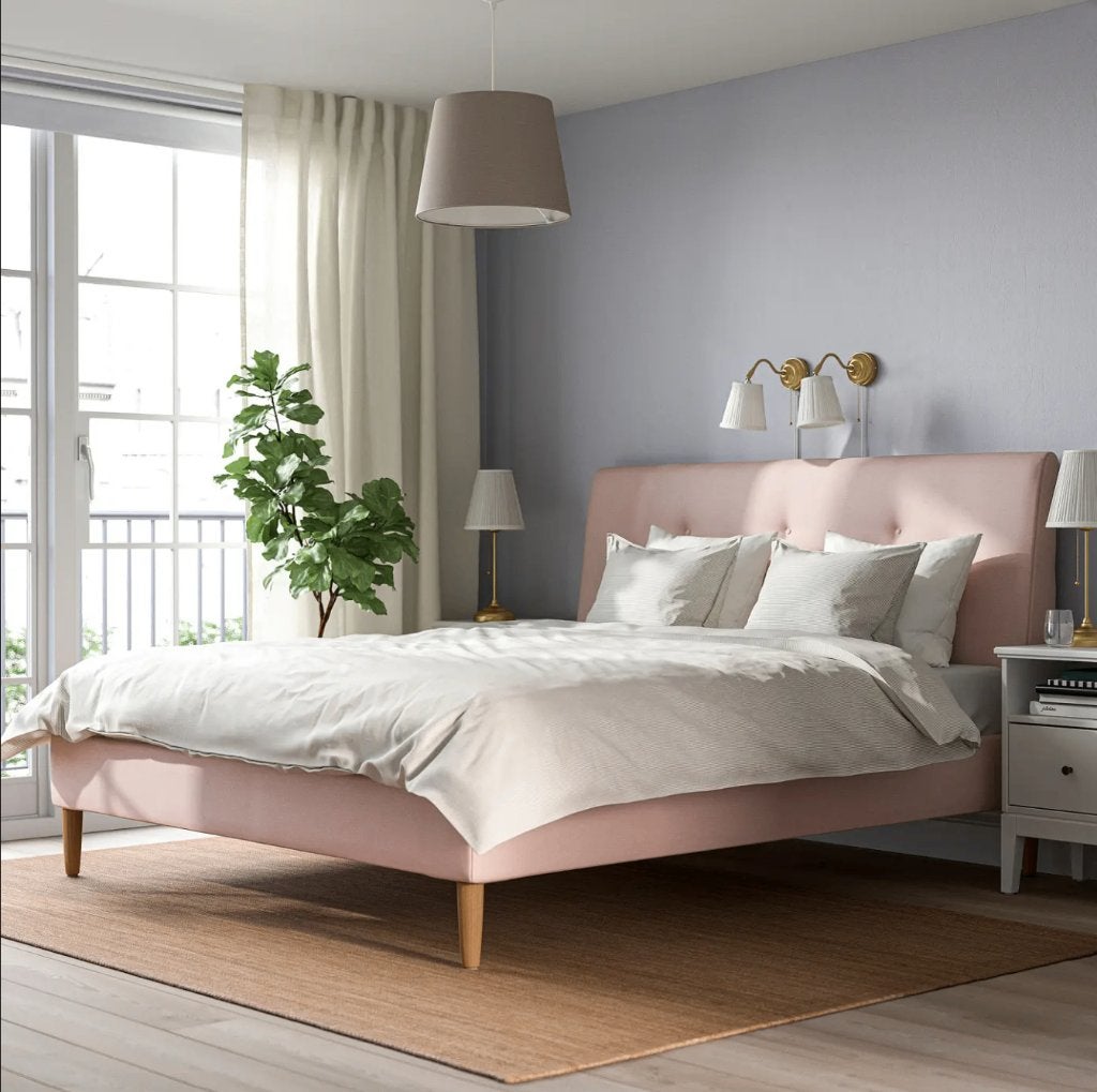IDANÄS Gestoffeerd bed roze 180x200, Huis en Inrichting, Ophalen, Gebruikt, Tweepersoons, 180 cm