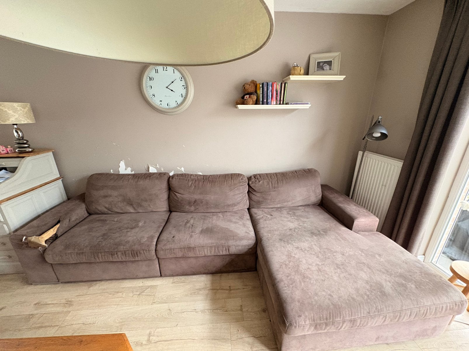 Taupe hoeksalon, Huis en Inrichting, Ophalen, Gebruikt, Stof