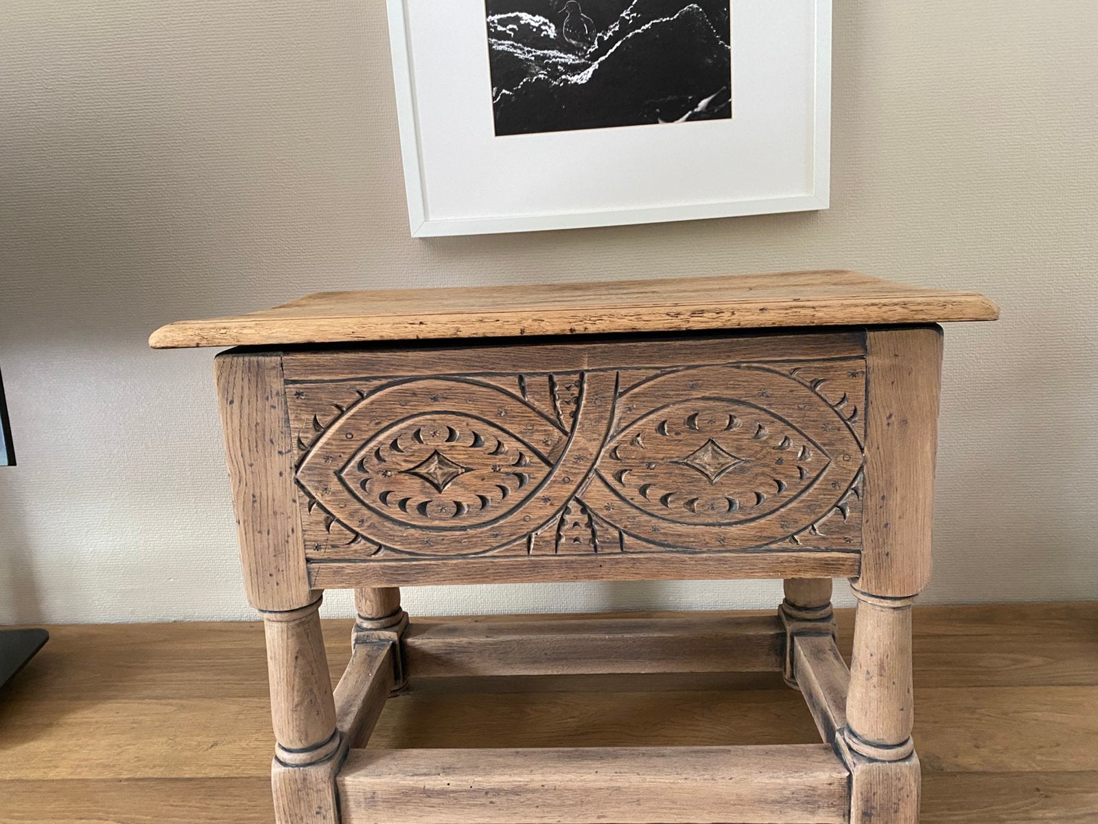 Opbergkast tafel in eik in goede staat., Antiek en Kunst, Ophalen