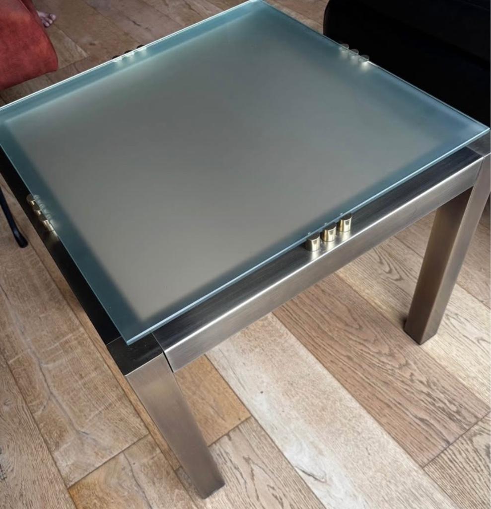 Bijzet tafel vierkant glazen blad, Gebruikt, Vierkant, Glas, Ophalen