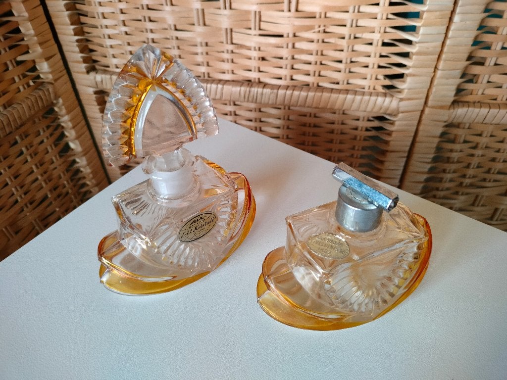 setje van 2 flesjes flacons kristal parfum vintage retro, Ophalen of Verzenden