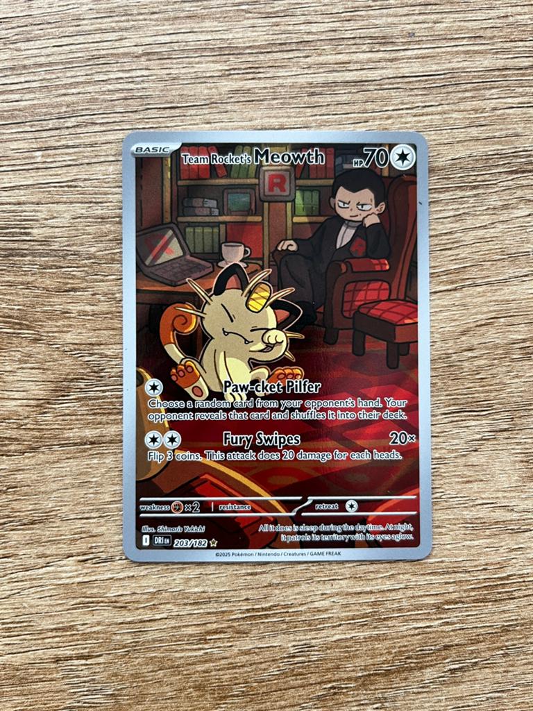Team Rocket’s Meowth - Destined Rivals - 203/182 - ENG, Ophalen of Verzenden, Zo goed als nieuw, Losse kaart, Foil