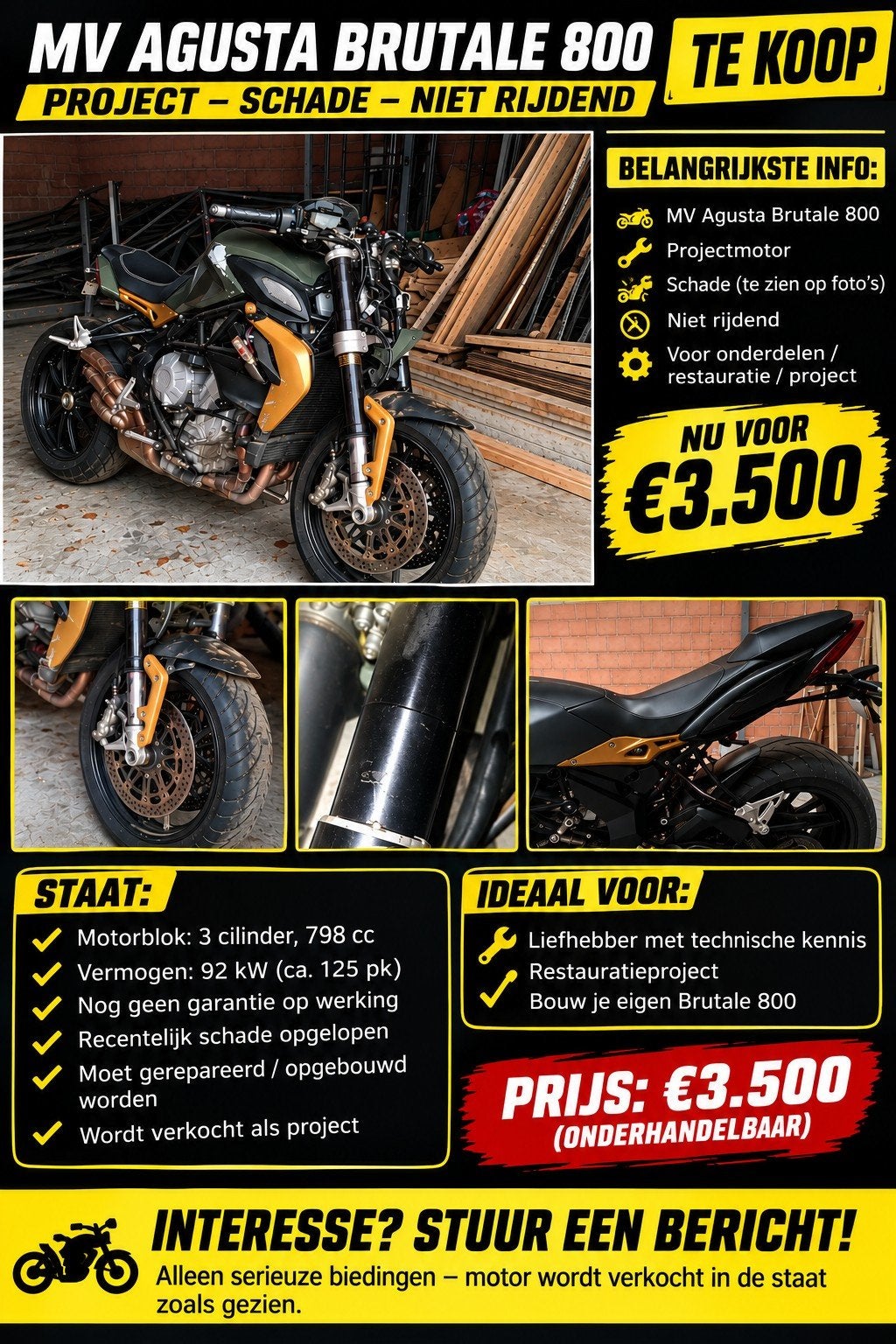 Augusta Brutale 800 Dragster, 798 cm³, Occasion, Plus de 35 kW, Particulier