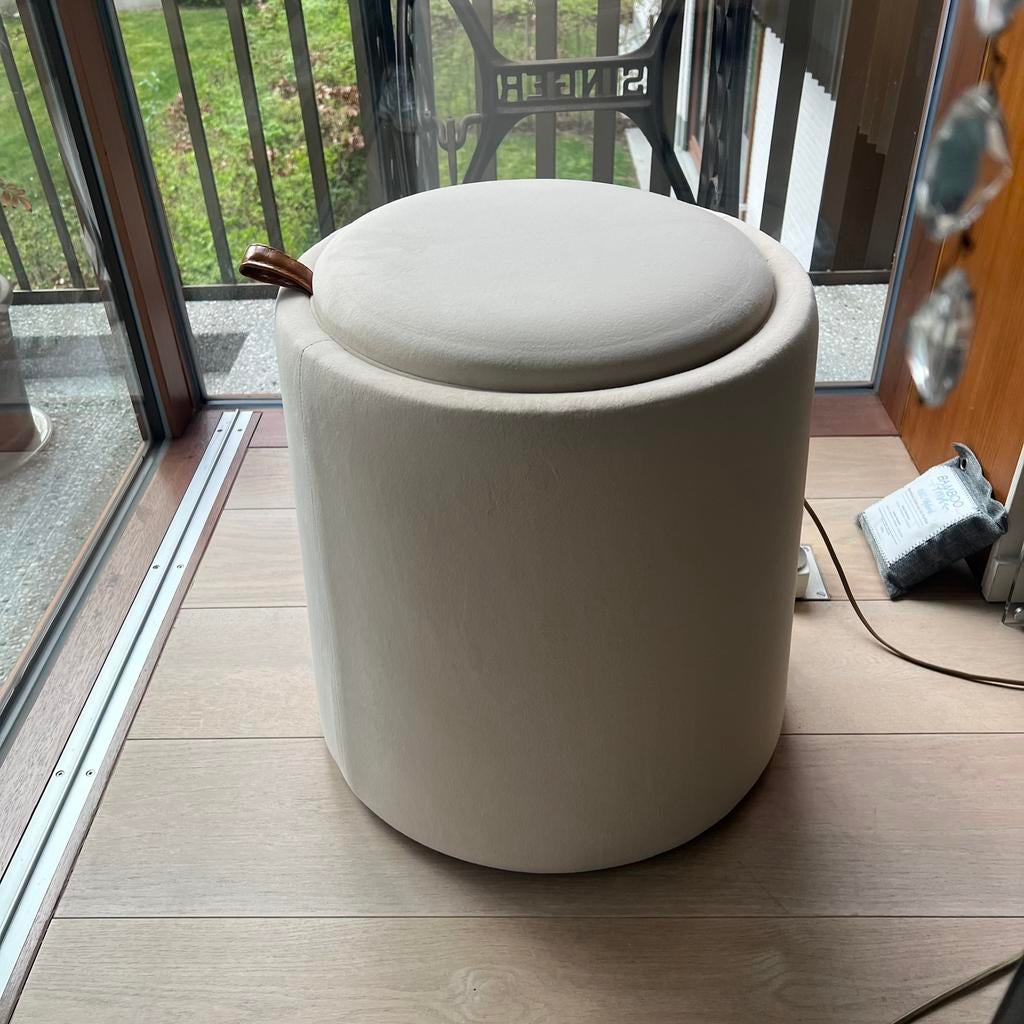 HOMCOM ronde Poef/ opbergkist fluweel beige, Maison & Meubles, Tabourets, Neuf, Enlèvement