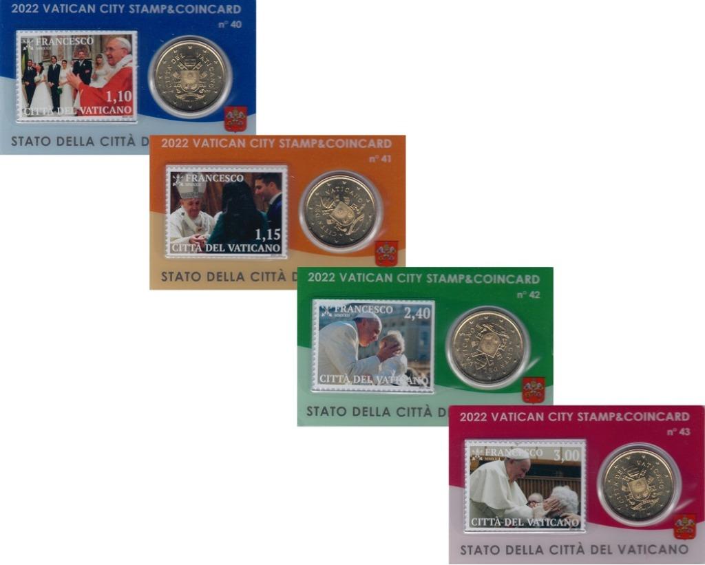 Vaticaanstad 2022 - 4 coincards met 50 cent + postzegel, Enlèvement ou Envoi, Vatican, 50 centimes, Série