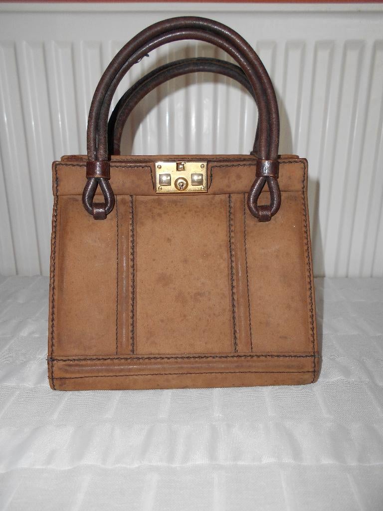 OUD LEDEREN HANDTASJE, Ophalen of Verzenden, Gebruikt, Bruin, Handtas