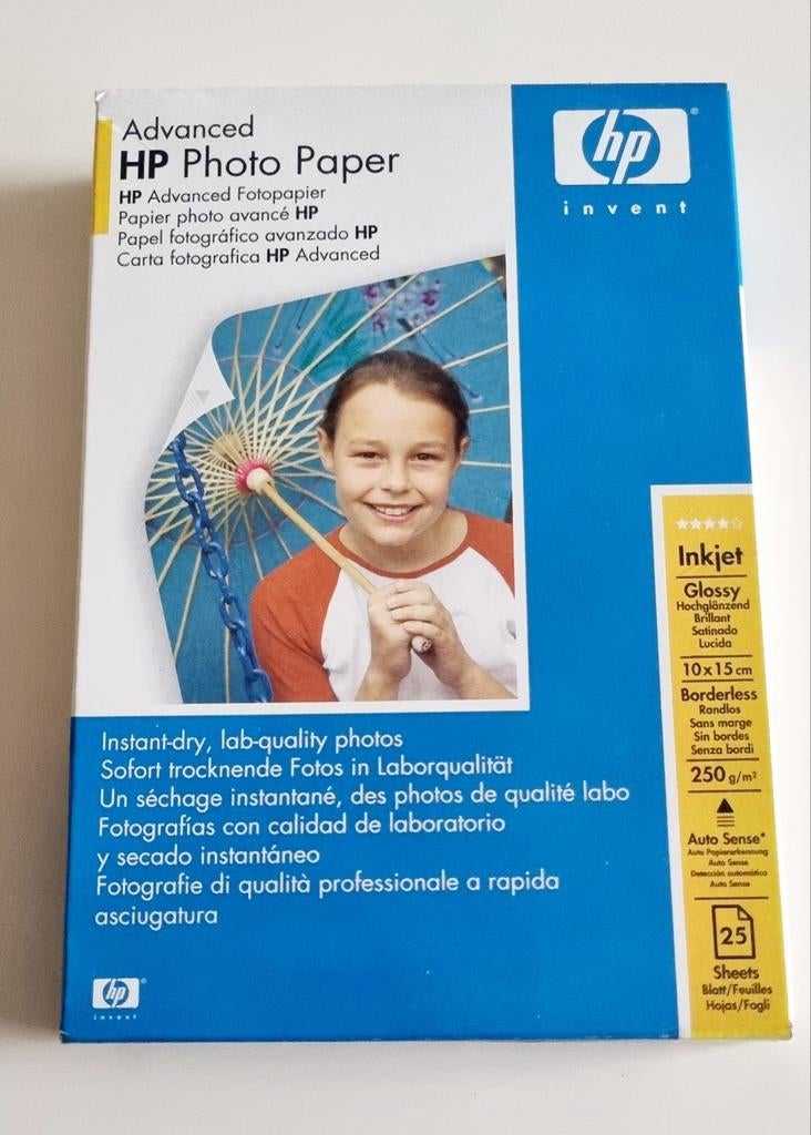 Papier photo à finition glacée HP Advanced, 250 g/m2, 10 x 1, Enlèvement, Neuf