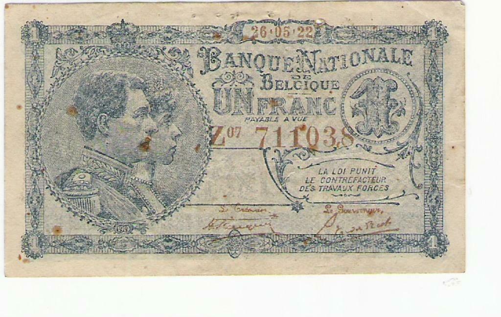 billet belge 1 franc, Ophalen of Verzenden, België, Overige waardes