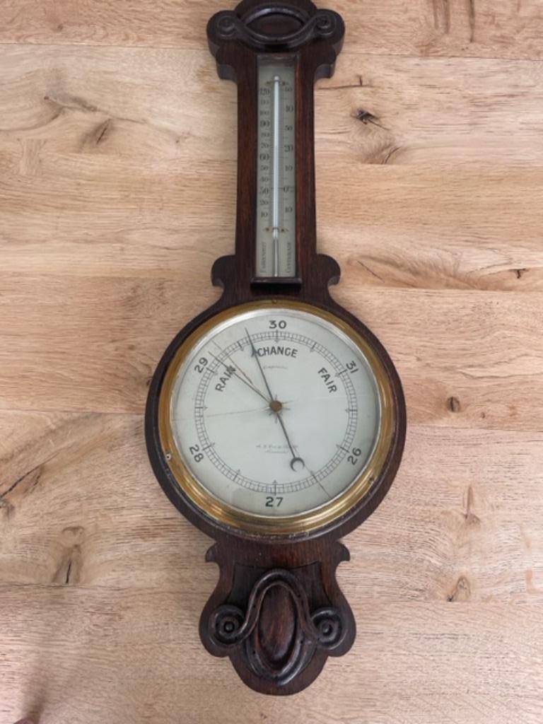 19de eeuwse Barometer/thermometer 'A.E Coe & Son’ (Zemst), Huis en Inrichting, Ophalen, Gebruikt