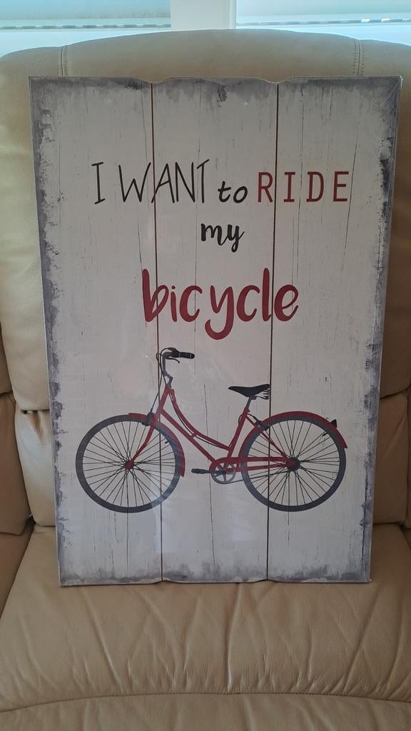 Houten paneel 'I want to ride my bicycle', Doe-het-zelf en Bouw, Hout en Planken, Ophalen of Verzenden