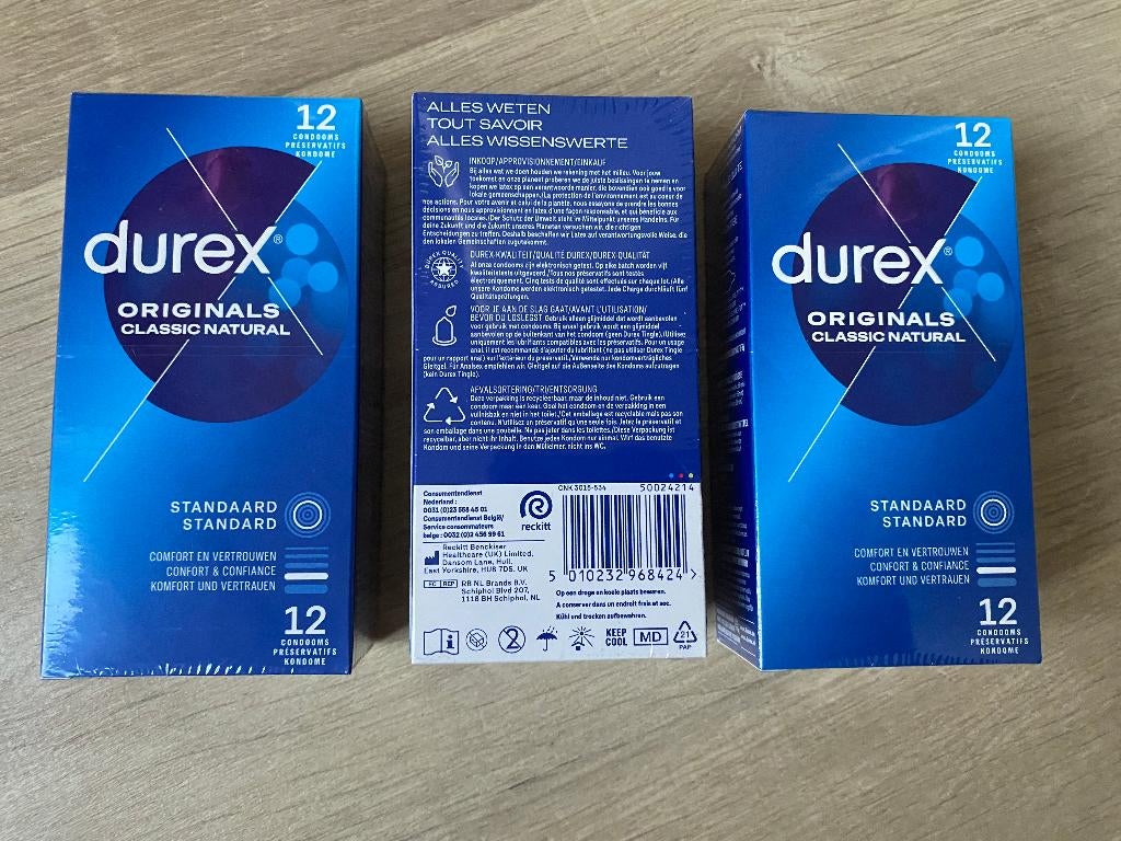 3 verpakkingen condooms – Durex originals – NIEUW – 36 stuks, Ophalen of Verzenden, Nieuw
