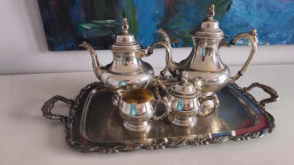 Koffie/thee servies verzilverd, Ophalen, Zilver