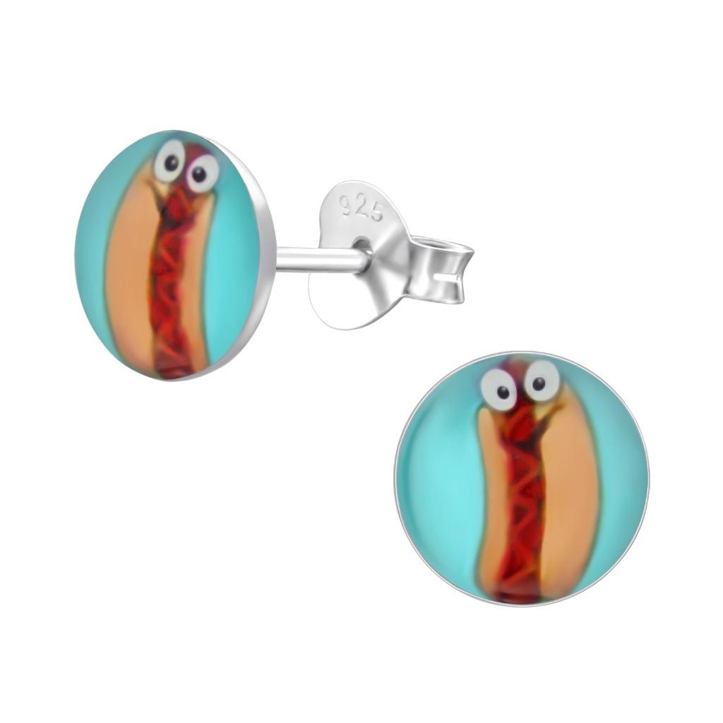 Kinderoorbellen sterling zilver 925 hotdog, Ophalen of Verzenden, Nieuw, Oorbellen
