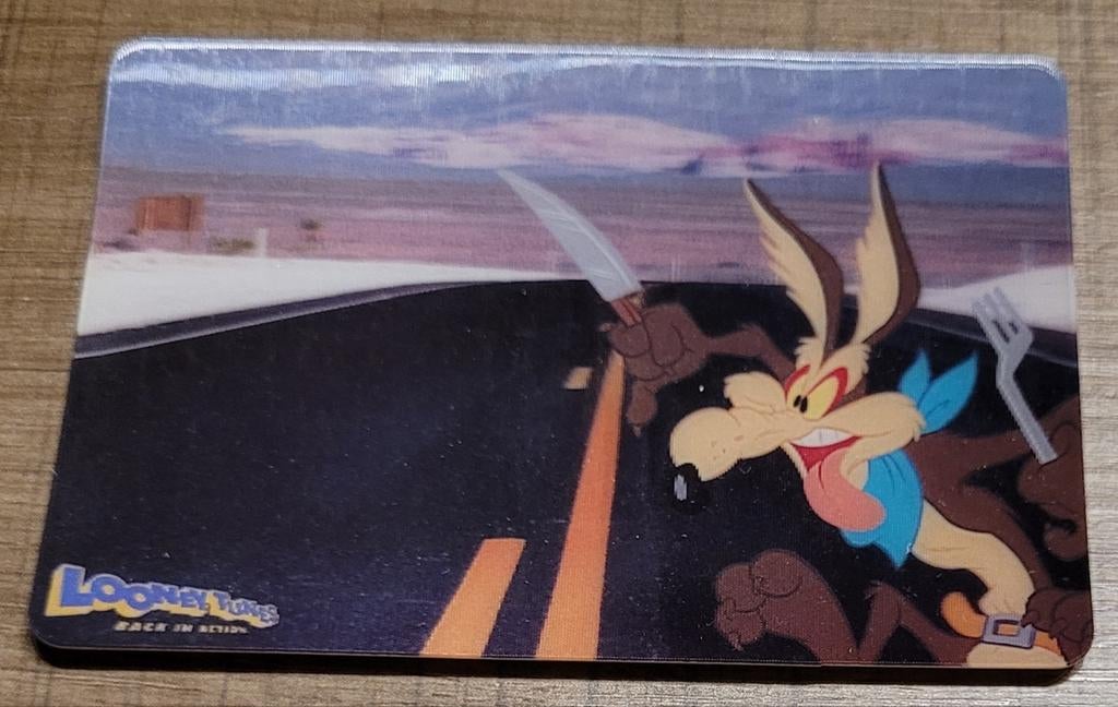 Verzamelkaartje Looney Tunes: Wile E. Coyote (Kinder), Ophalen of Verzenden, Looney Tunes, Zo goed als nieuw, Plaatje, Poster of Sticker