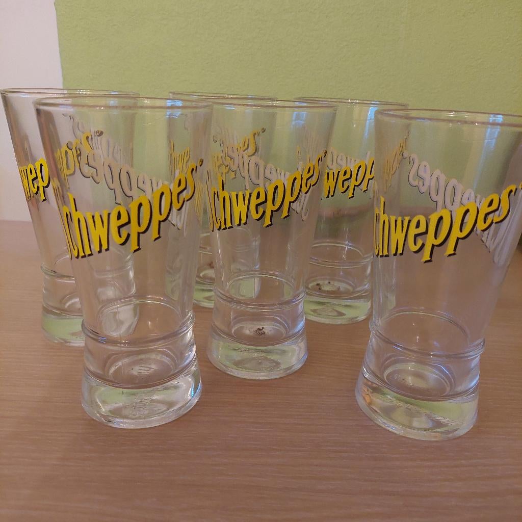 Schweppes glazen - 6 stuks, Neuf, Verre ou Verres, Verre, Enlèvement