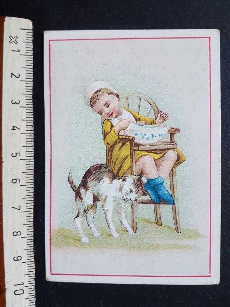 Chromo Enfant avec chat Poes Charleroi Au drapeau bleu Berlo, Enfant, Enlèvement ou Envoi, Avant 1940, Gravure