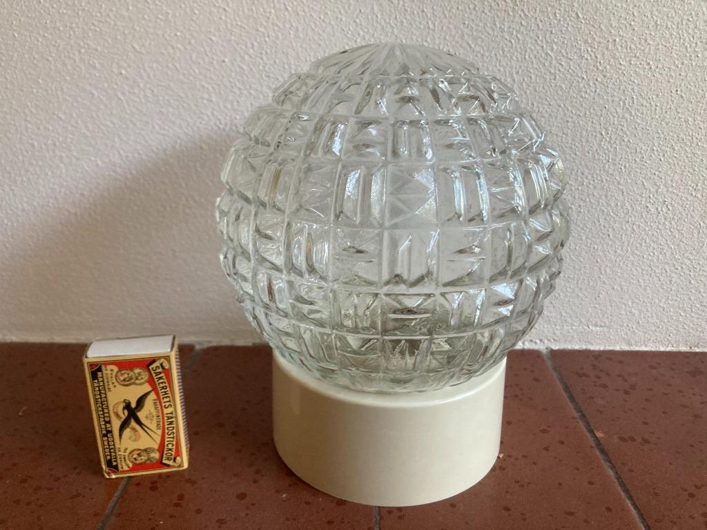 Transparant glazen lampbol bewerkt glas schroefkogel, Huis en Inrichting, Lampen | Plafondlampen, Zo goed als nieuw, Glas, Ophalen of Verzenden