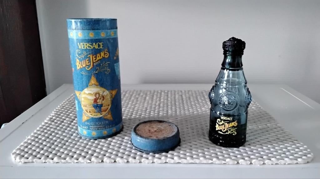 Versace Blues Jeans Blues Man fles met gemarkeerde doos, Ophalen of Verzenden, Gebruikt, Parfumfles