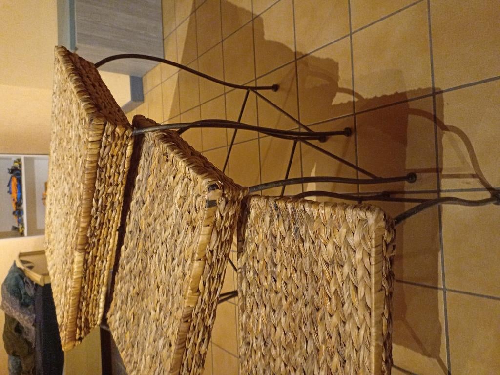 Bijzettafel in 3 delen in smeedwerk en riet, Huis en Inrichting, Woonaccessoires | Kamerschermen, Ophalen, Gebruikt
