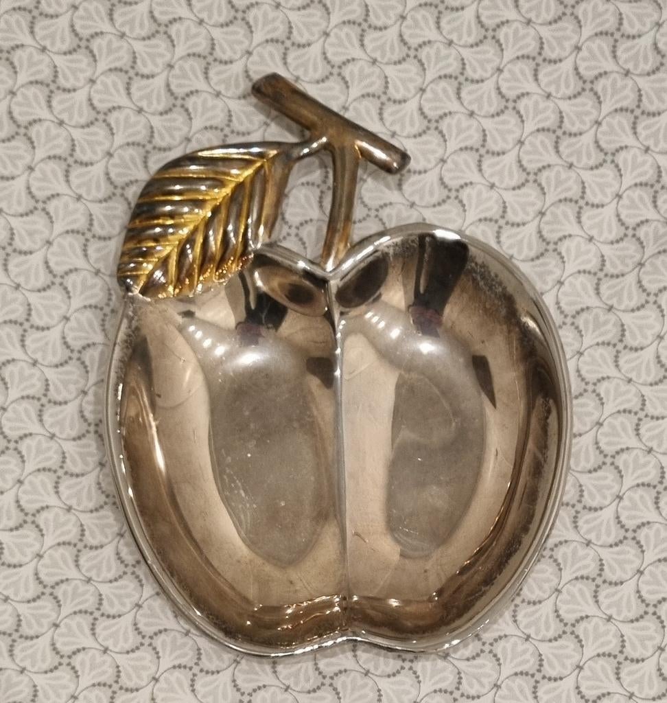 Zilver/ goudkleurig vintage verzilverde appelschaal., Ophalen of Verzenden, Zilver