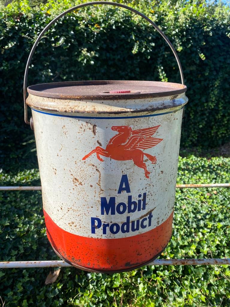 MOBIL OIL olieblik / olievat 20 liter, Verzamelen, Ophalen of Verzenden, Gebruikt, Verpakking