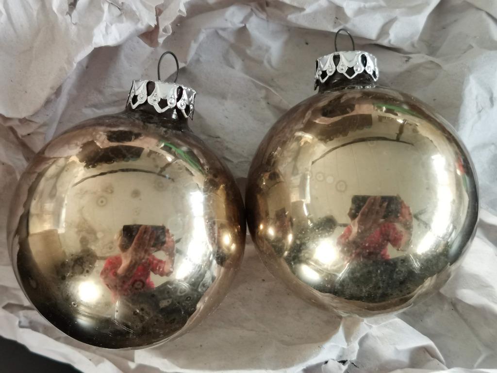2 antieke donker zilveren glazen kerstballen 6cm, Ophalen of Verzenden, Gebruikt