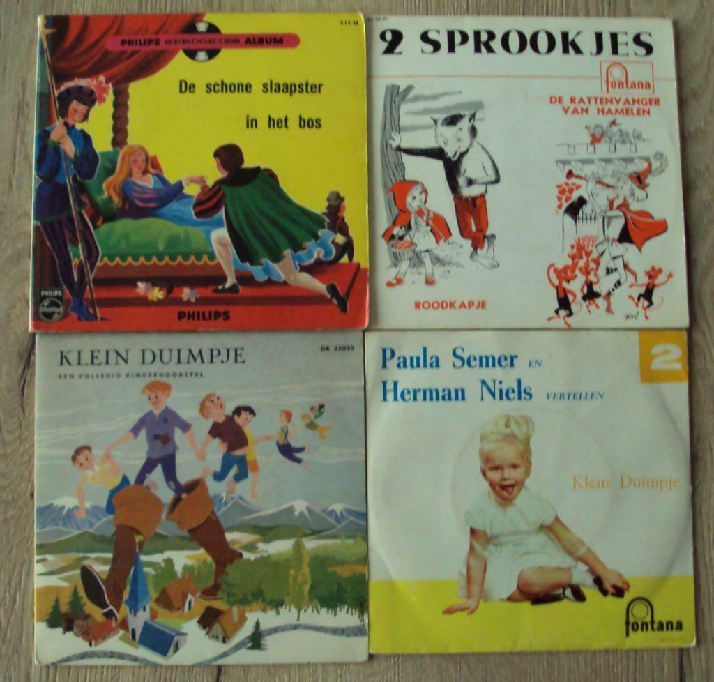 4 Vintage Sprookjes E.P 7' Singeltjes, Cd's en Dvd's, Vinyl | Kinderen en Jeugd, Gebruikt, Verhaal of Sprookje, Ophalen of Verzenden