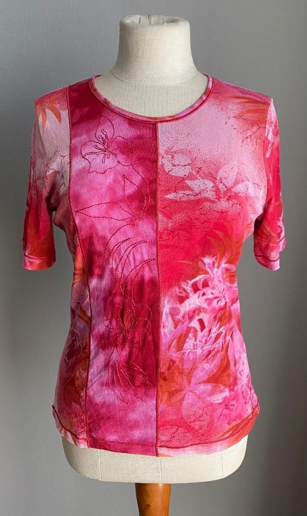 Roze topje met bloemenprint Basler maat 36, Manches courtes, Rose, Taille 36 (S), Basler