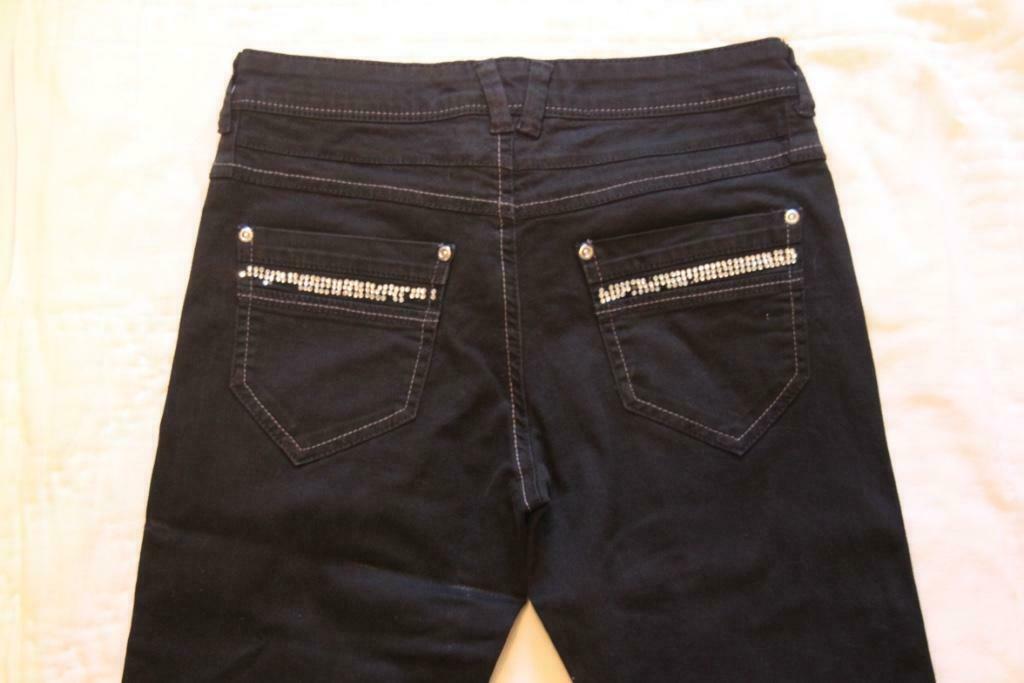 Zwarte meisjes jeans met strass op achterzak, 14jaar, Broek, XX, Meisje, Ophalen of Verzenden