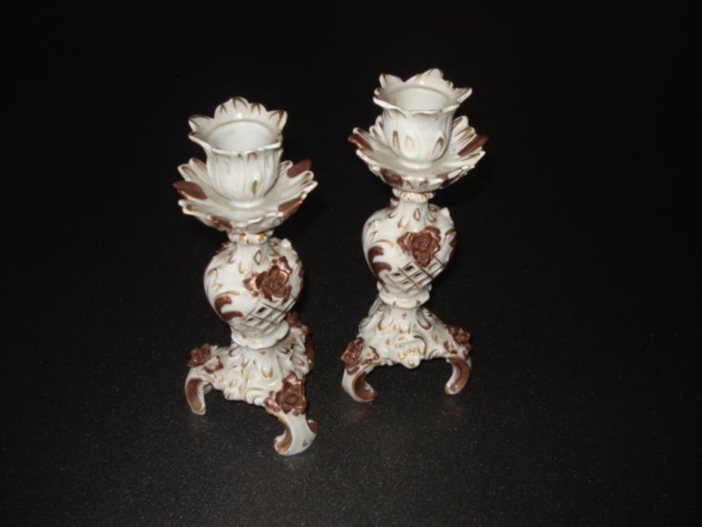 2 porseleinen kandelaars (antiek en handgeschilderd), Ophalen
